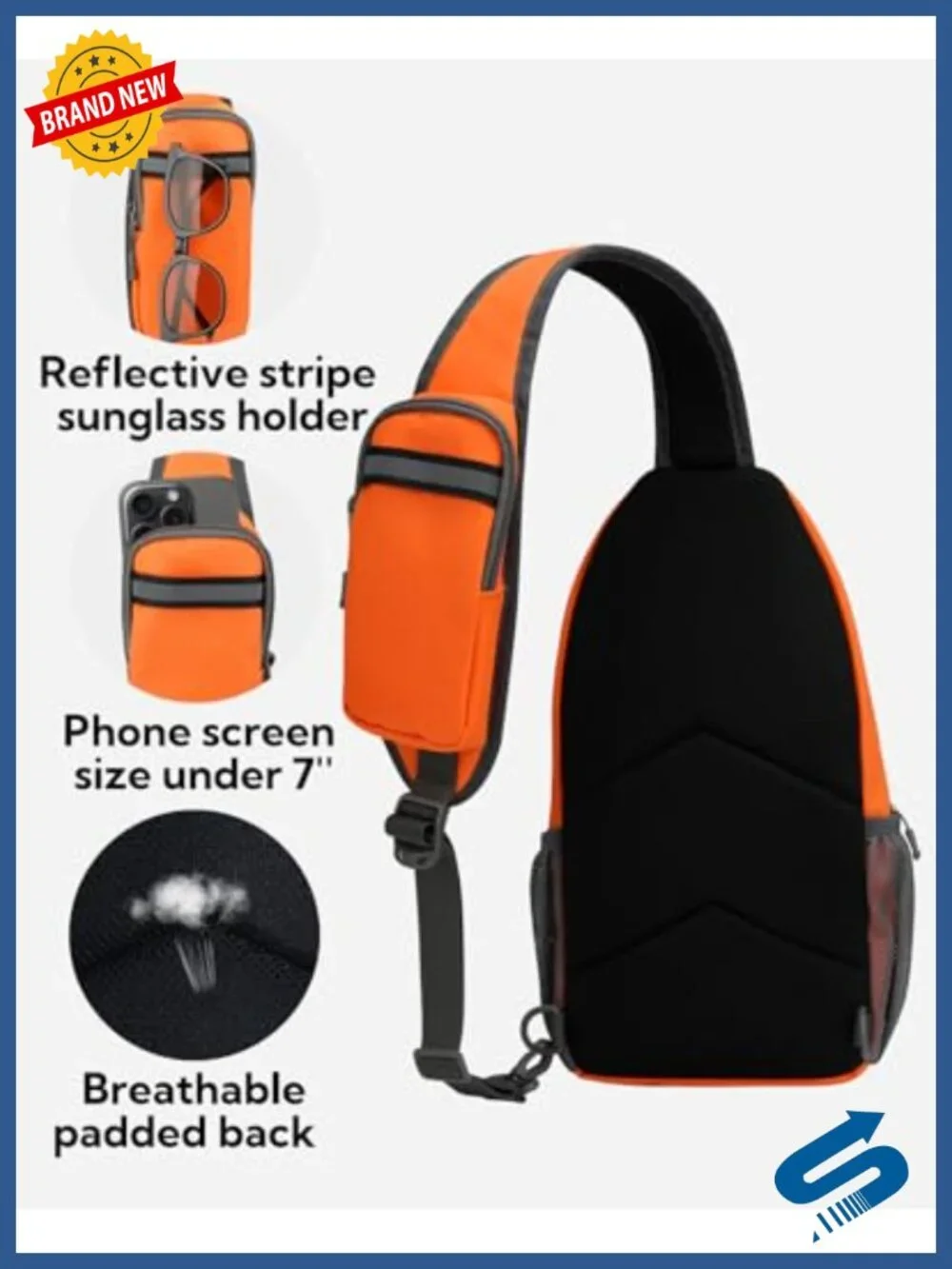 Crossbody Sling Backpack Travel Hiking Chest Bag Daypack with Earphone Hole